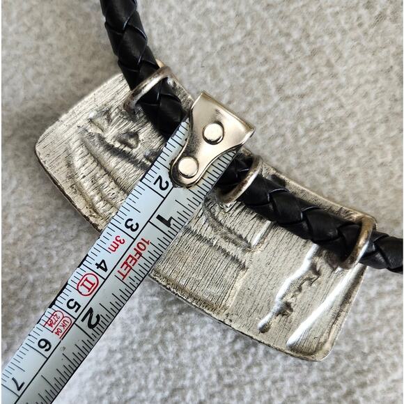 NEW Vintage Chico's Black Leather Metal Silver Choker Tribal Design Necklace - Picture 9 of 10